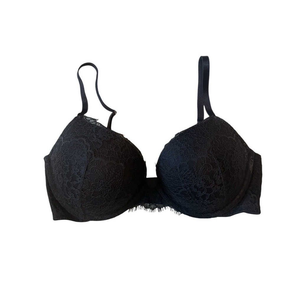 Victoria's Secret Lined Perfect Lined Bra Black With Lace Detail‎  Size 36D